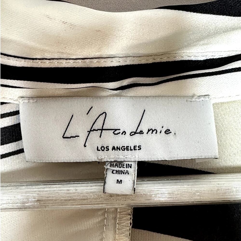 L'Academia Striped Kamile Asymmetrical Side Knot Satin Mini Dress Size Medium - Picture 11 of 12